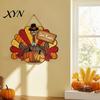 Thanksgiving Wooden Sign Sign, Turkey and Pumpkin Welcome Wall Hanging Decor with "Give Thanks" Holiday Porch , Rustic Farmhouse Fall Harvest