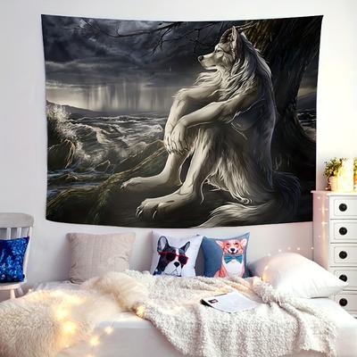 VIKAMA Sad Wolfman Tapestry Interior Home Decor Tapestry Wall Decor for Game Room Bedroom Living Room