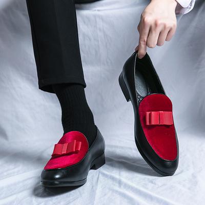 Μοδάτα Loafers Ανδρικά Slip-on Κόκκινα Moccasins Ανδρικά με Στρογγυλή Μύτη Δερμάτινα Παπούτσια Παπιγιόν Μοδάτα Casual Παπούτσια Γαμπρού Παπούτσια Βραδινά Παπούτσια Χορού