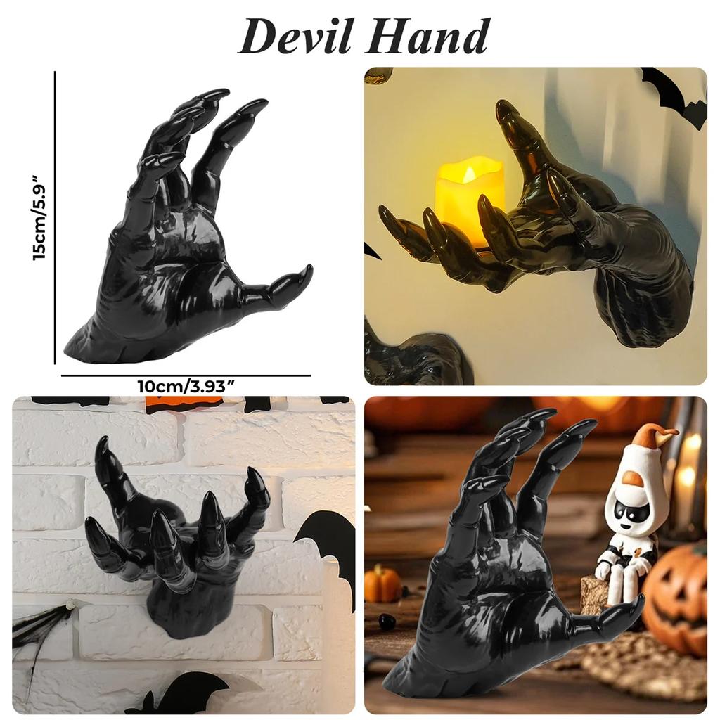 3Pcs Wall Mounted Creepy Ghost Hands with Tea Lights Candles, Spooky Goth Decor Black Horror Reaching Ghost Hands for Halloween