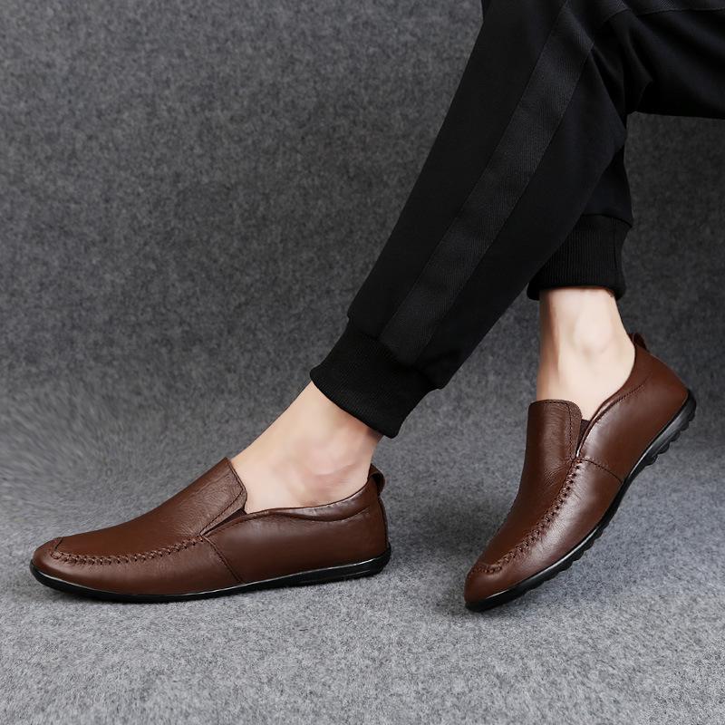 Large size men's shoes 2025 summer new daily lazy Doudou shoes soft sole British style one pedal casual leather shoes