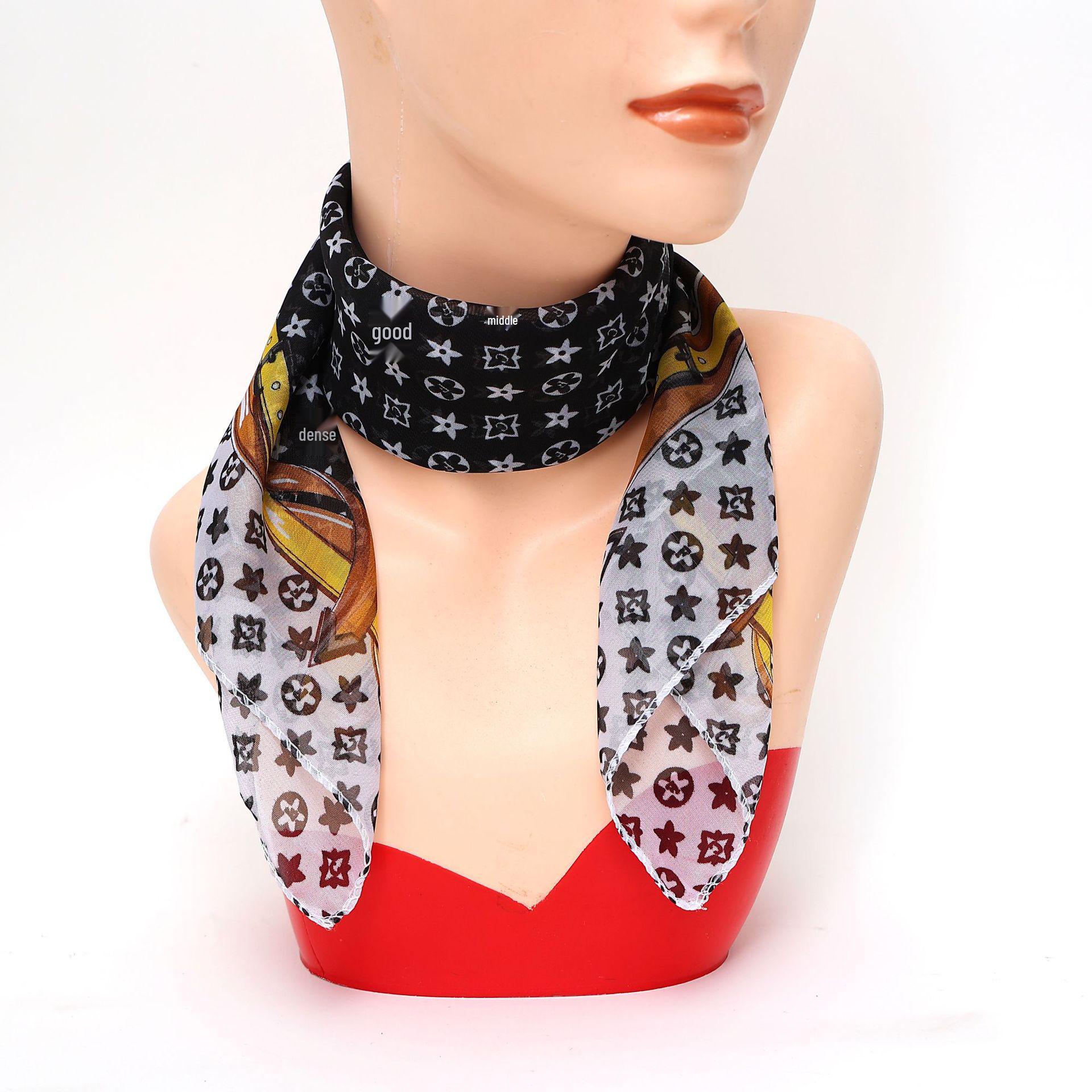 

2025 Маленький квадратный женский шифоновый шарф - Символ звезды, Модный, Классический, Крутой, Дышащий платок-декор 65x65 cm