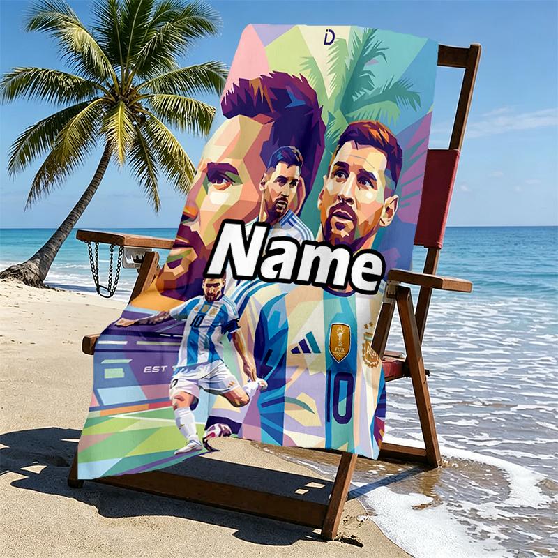 Custom Name Personalized Lionel Messi Print Beach Towel, for Trip Camping Beach Party Home Decor, Birthday Gift for Family & Friends