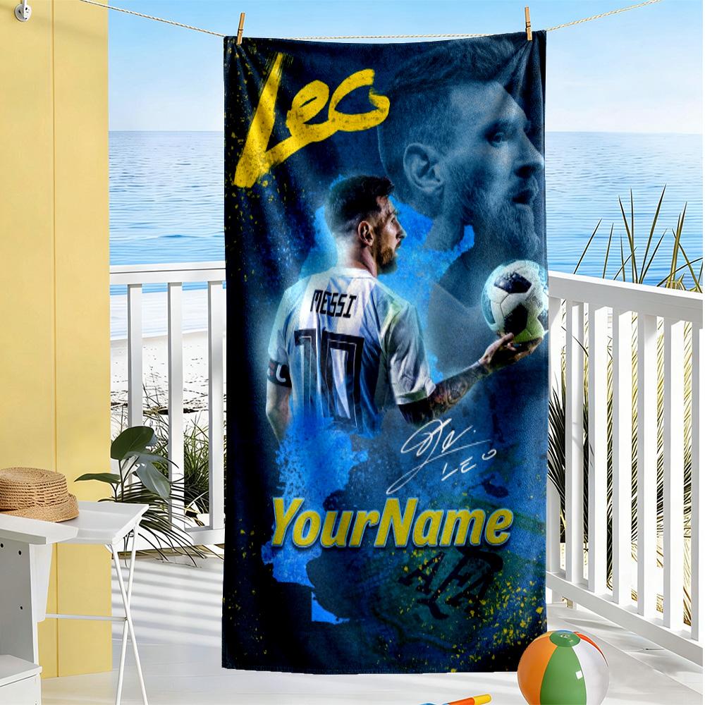 Messi Customizable Name Beach Towel Super Soft & Absorbent Suitable for Sports Travel Swimming Yoga Bathroom Beach And Pool