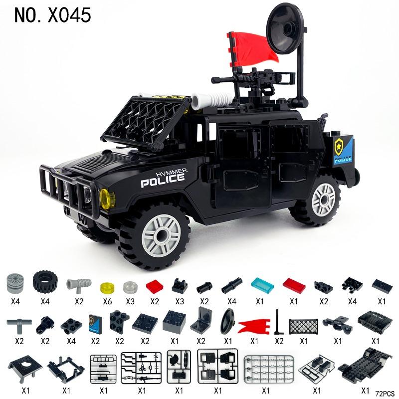 Model Police Military Vehicle Car X045 black Hummer off-road building blocks toys, children's assembled gifts, birthday gifts.