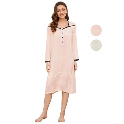 Damen Nachthemd Kleider Viskose Lange Ärmel Spitzenbesatz Locker Schlaf Loungewear Nachthemden Frühling Sommer Herbst Bequeme Heimkleidung