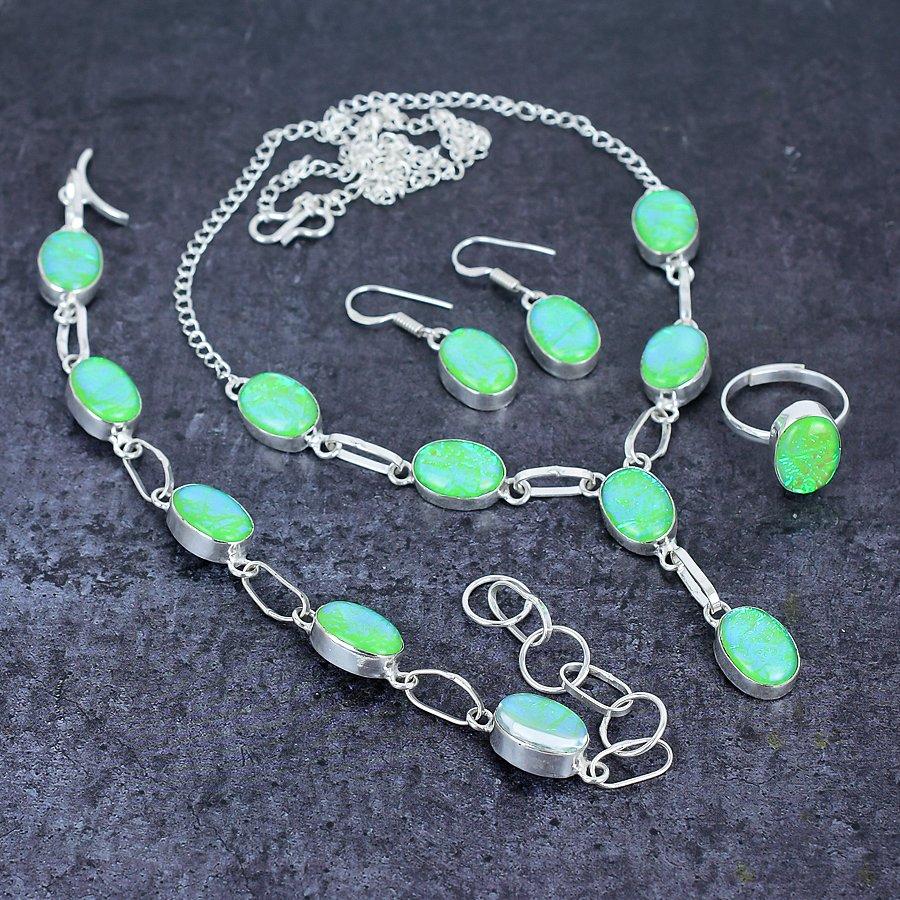 Green Triplet Opal Gemstone Handmade 925 Sterling Silver Jewelry Set b6B52