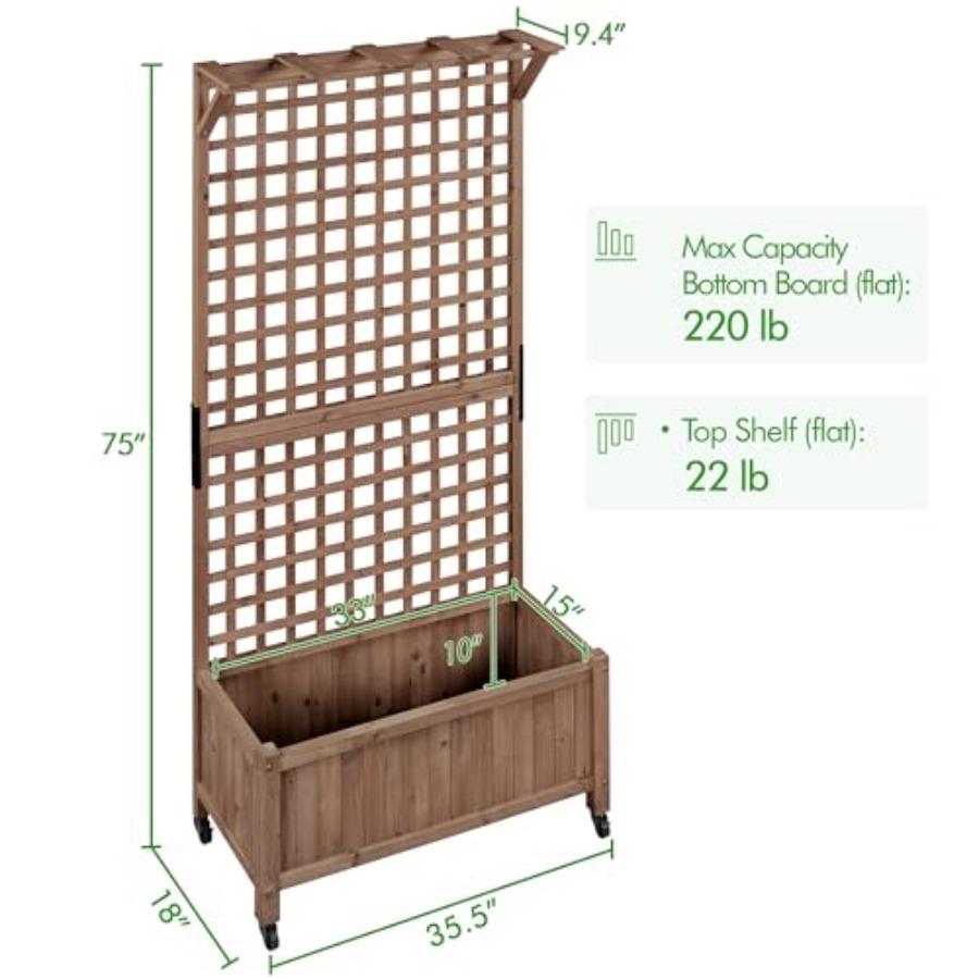 72 H Horticulture Garden Planter with Trellis for Vine Climbing Plants Raised Box Outdoor w/Drainage Holes Raised Garden Bed Pl