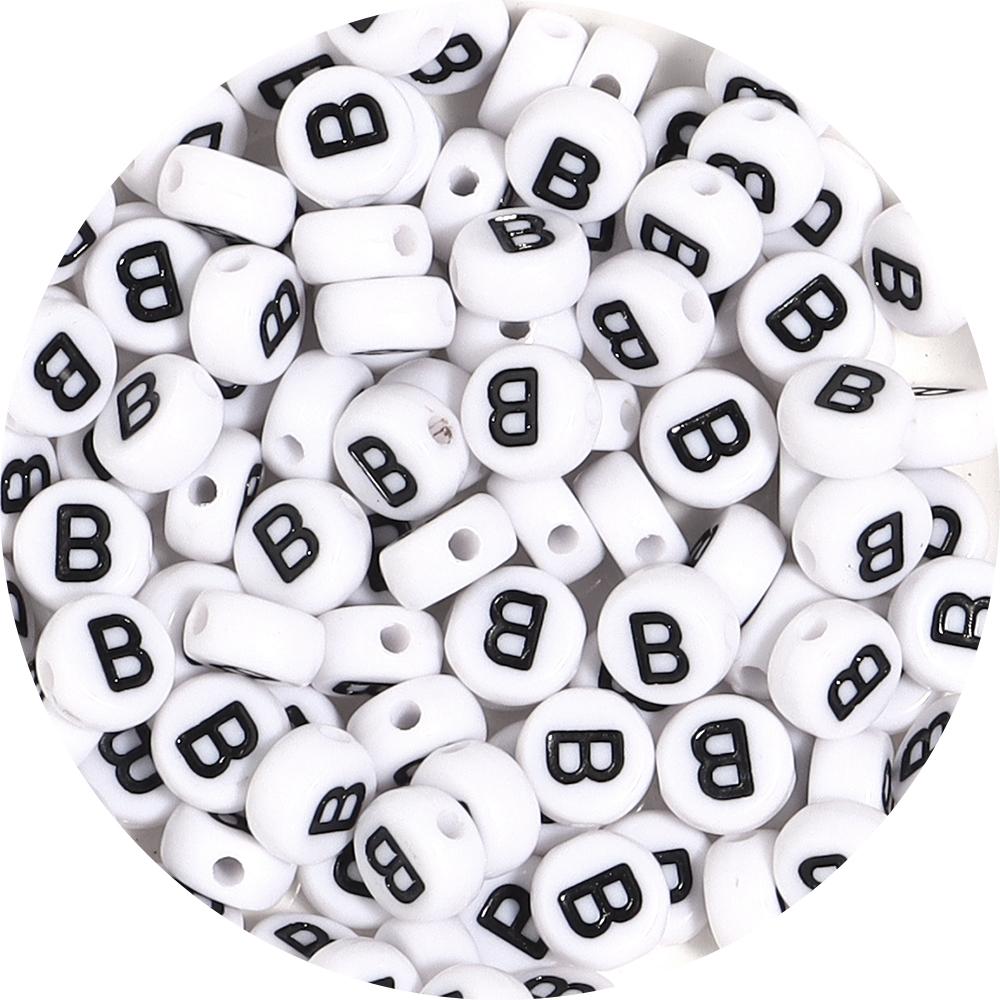 100Pcs 7mm Black White Acrylic Alphabet Beads Flat Round Loose Spacer Letter Beads For DIY Craft Bracelet Supplies Wholesale