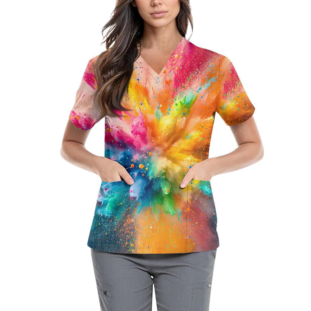 Women's  Carnival Themed Outfit Party Mask Pattern Caregiver Top