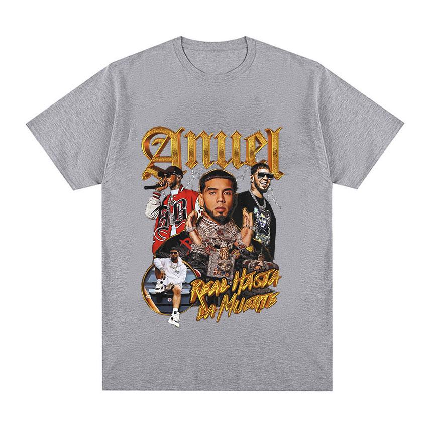 2025 Summer Rapper Anuel AA Retro Graphic T Shirt Real Hasta La Muerte 100% Cotton T-shirt Men's Hip Hop Oversized Tees Men Punk