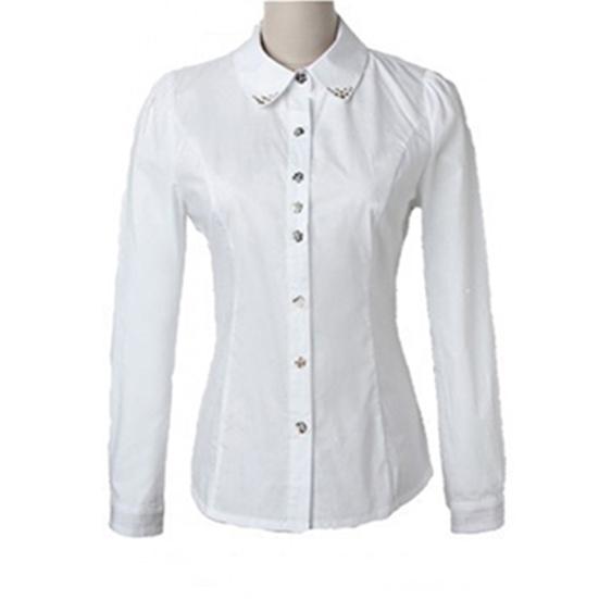 Shirt Turn-down Collar Slim Cotton Long Sleeve Collared Tops for Office