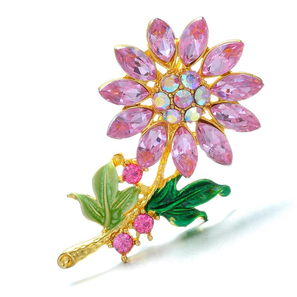 Rinhoo Elegant Daisy Flower Brooches For Women Fashion Sunflower Leaves Enamel Pins Floral Bouquet Badge Wedding Party Jewelry