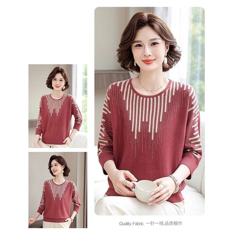 Spring Three-quarter Sleeve Small Shirt for Middle-aged and Elderly People Fashionable Knitted Women's Autumn Clothing Thin Top