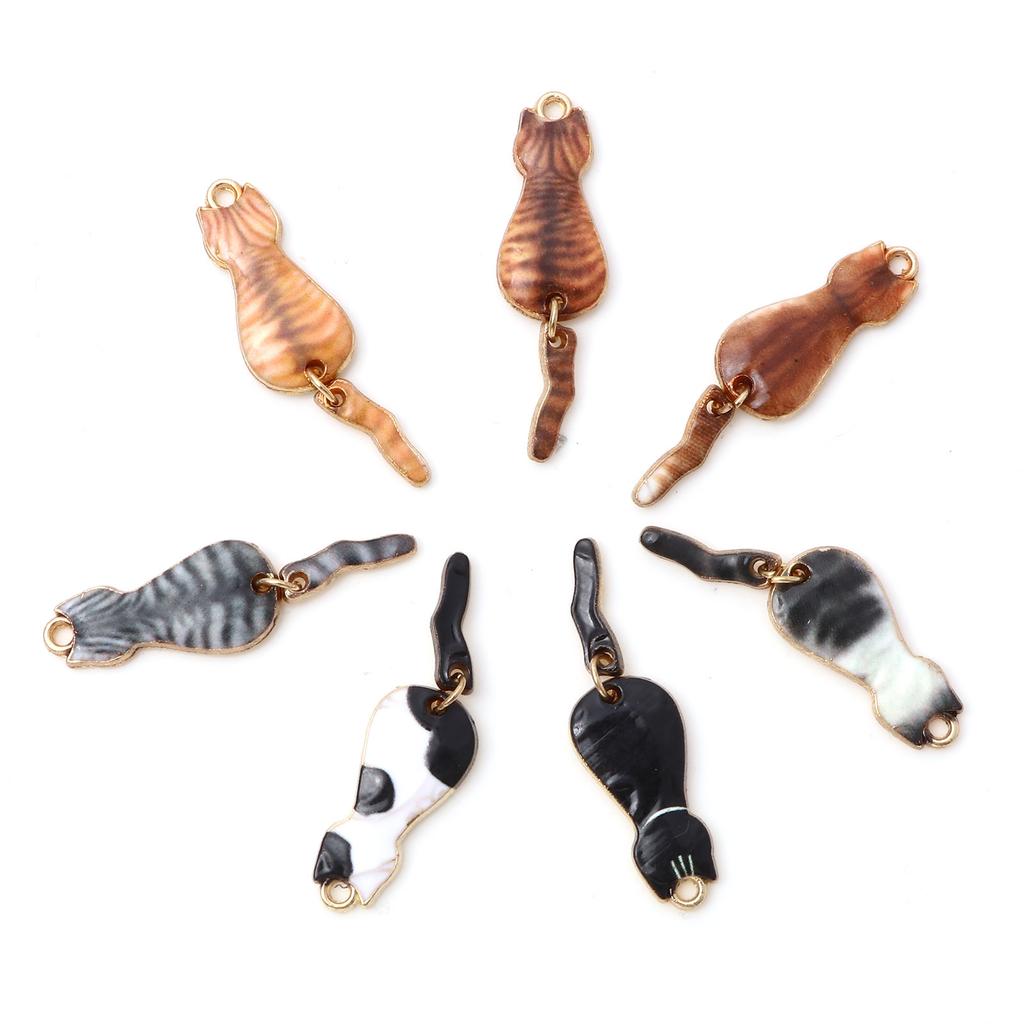 10PCs Cat Enamel Gold Color Metal Charms Animal Pendants Multicolor DIY Making Necklace Earrings Women Fashion Jewelry 3.5cmx1cm