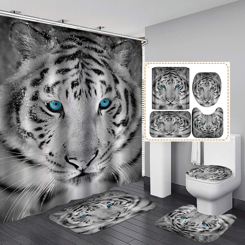 Moon Leopard Cheetah Shower Curtain Sets Bathroom Decor Set Animals Bathroom Shower Curtain And Bathroom Accessories Waterproof