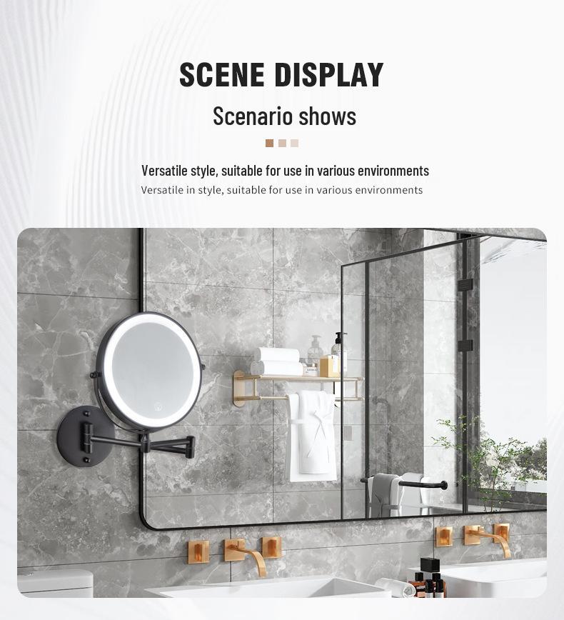 LED Lighted Wall-Mounted Double-Sided Magnifying Makeup Mirror for Bathrooms, Punch-Free Installation