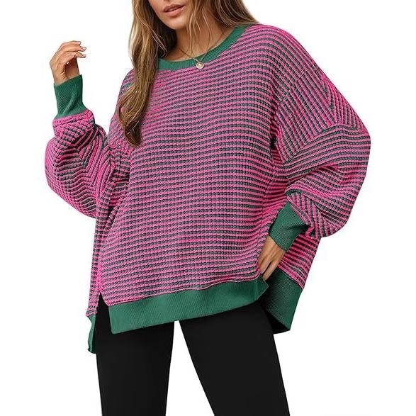 Multi-color Striped Round Neck Casual Sweatshirt
