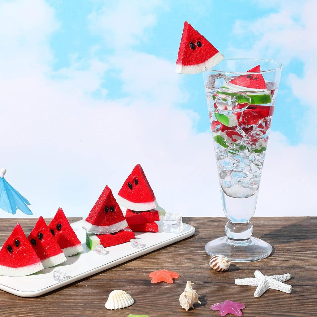 WILLBOND 12 Pieces Realistic Fake Watermelon Slices, Red, 1.96" x 0.39" Round, Summer Thematic Decorations for Kitchen, Party, Wedding