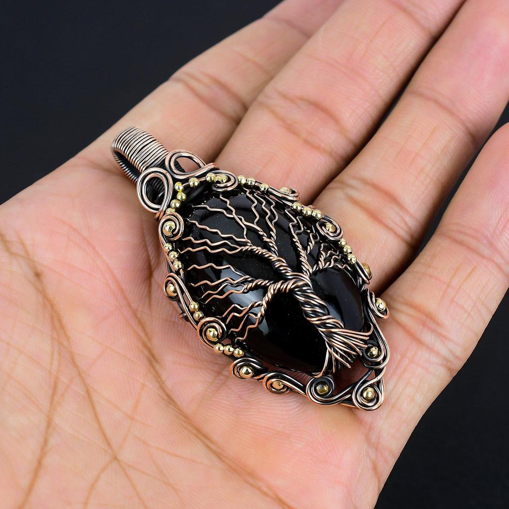 Black Onyx Jewelry, 999 Copper Wire Wrapped Pendant Handmade Gemstone Jewelry, Gifts For Wife Brand New Pendant