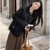 Winter Women's Embroidered Teddy Bear Splicing Lapel Short Cotton Jacket S-XL