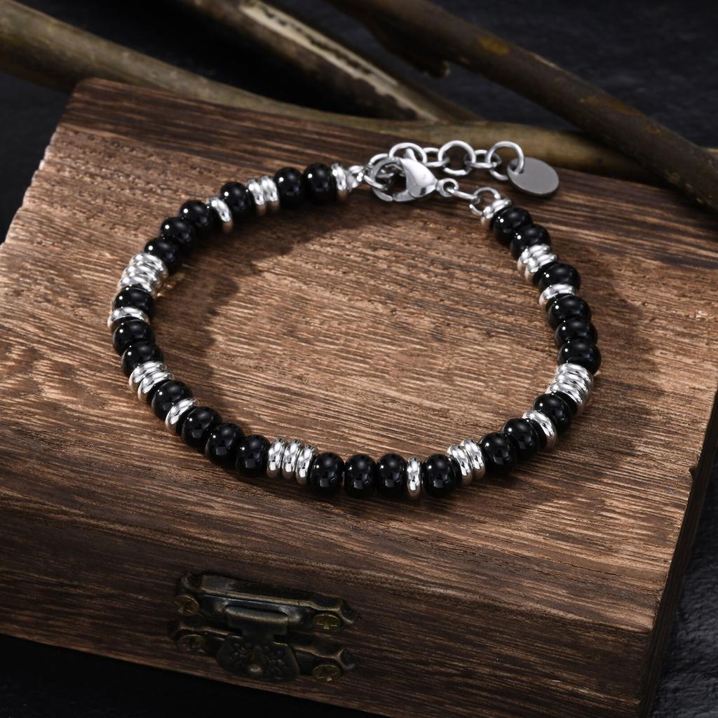 Black Onyx Stones Beaded Bracelets For Women Men Classic Tiger Eye Stones Chain Adjustable Wristband  For Valentine's Day Gift