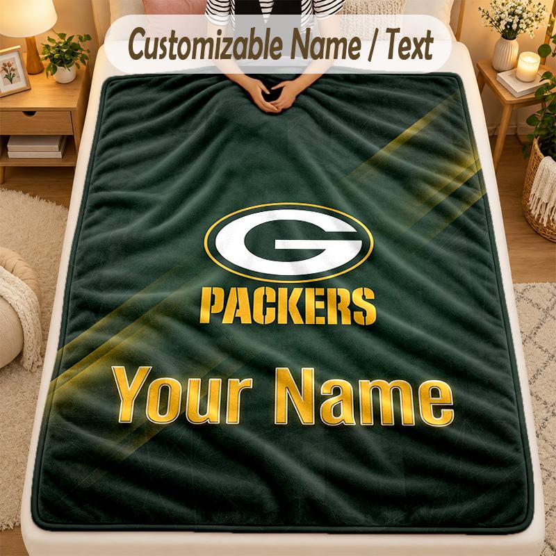 Flannel BlanketGreen Bay Packers Custom Name Text Personalized Soft Warm Throw Blanket Home Decor Gift
