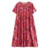 Summer Retro Printed Round Neck Short Sleeved Dress for Women