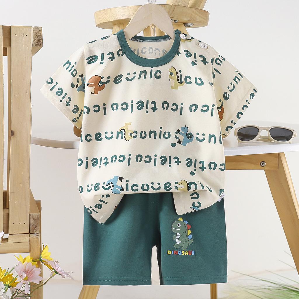 Set di Abbigliamento Estivo per Bambini Set T-shirt a Maniche Corte con Stampa di Animali Cartoni Animati Pantaloncini 2 Pezzi per Bambini e Bambine Morbido Cotone Abbigliamento Casual Quotidiano per Bambini