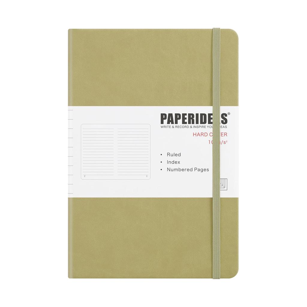 PAPERIDEAS A5 Fully Numbered with Elastic New Color Matcha Notebook, Hardcover, Pages, Band, (Horizontal Ruled, Green)