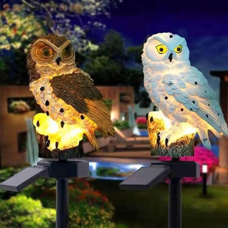 Solar Powered Owl Statue Light Outdoor Waterproof Light for Night Garden Hallowmas Lawn Patio Yard Pathway Fence Party Decor Lighting, with Stake