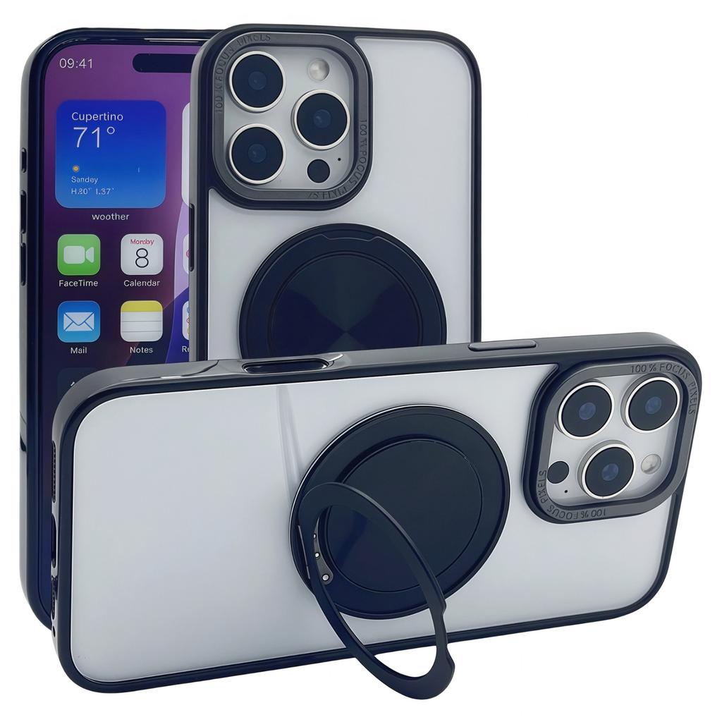 For iPhone 15 Pro Max Magnetic Case Acrylic TPU Phone Back Cover with Kickstand