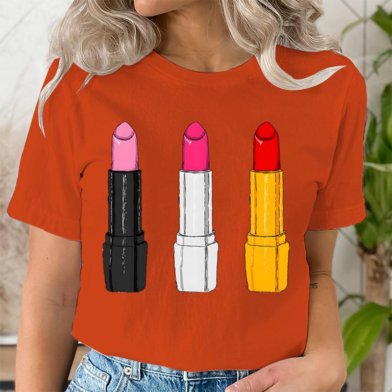 Summer Clothing Lipstick Makeup Fashion Women Tee Tshirts Casual Short Sleeve Regular Female Graphic T Shirt Fashion Clothes