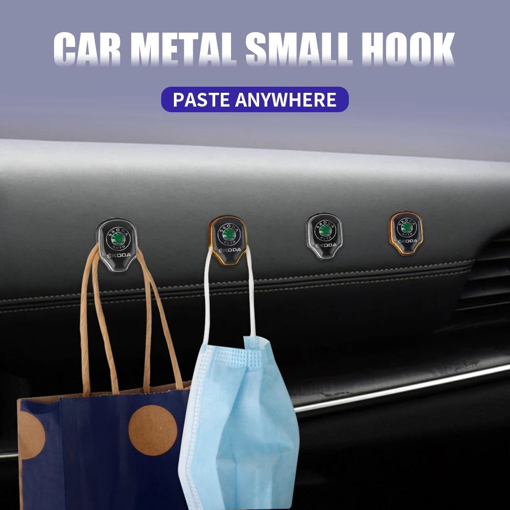 Car Sticker 2025 New 1/2pcs Metal Car Hook Hanger Handbag Sticker Decor Accessories For Skoda Octavia Fabia Rapid VII Yeti Enyaq
