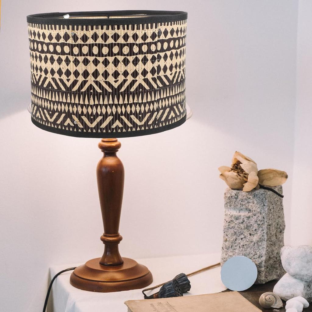 Angoily Bamboo Lamp Shade Vintage Drum Lampshade Shade Decorative Lamp Cover for Chandeliers Floor Light Pendant Table Lamp