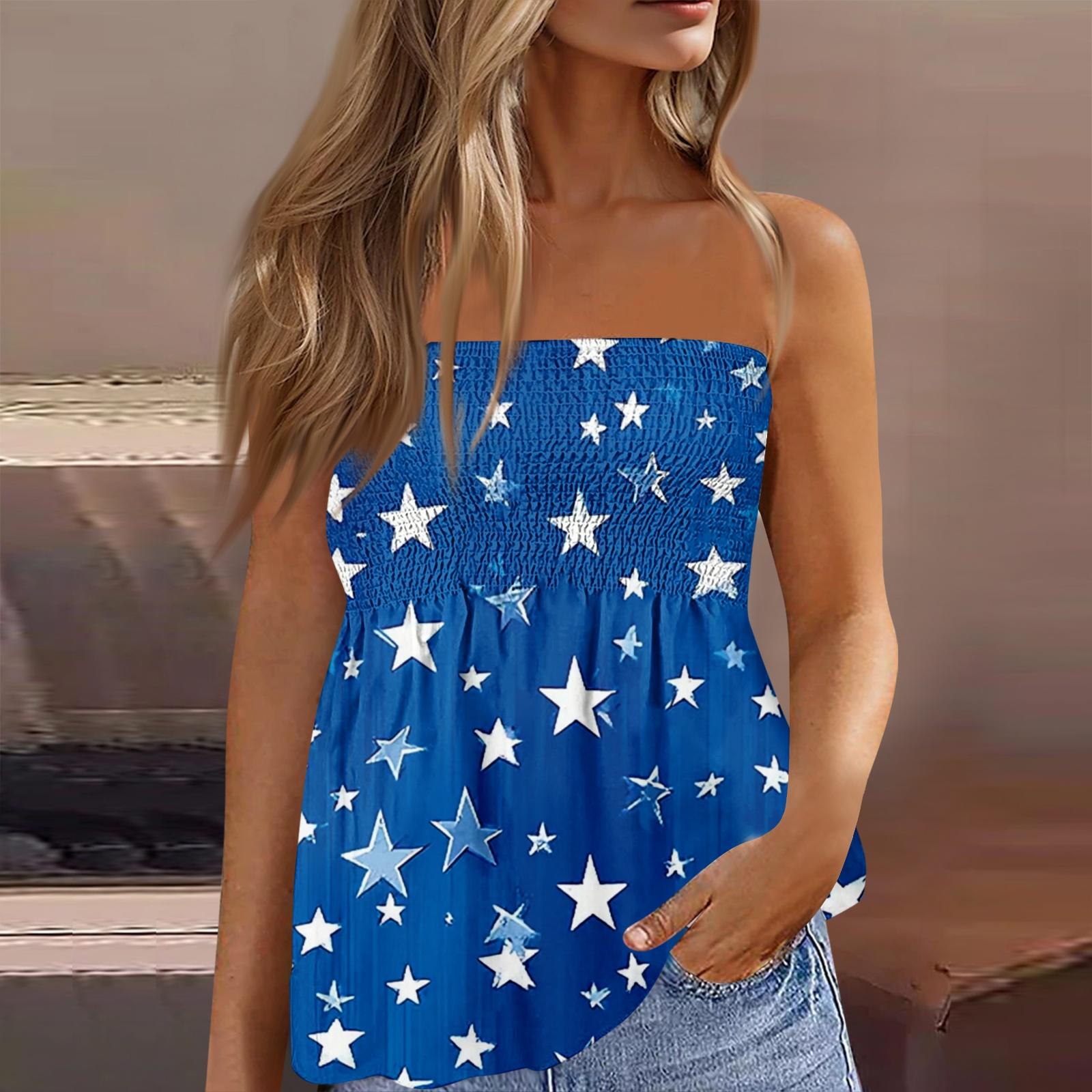 

Women s fashionable sexy backless elastic Independence Day print bandeau top L синий