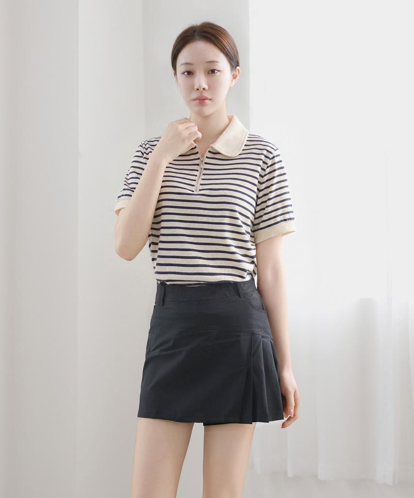 Keulleiseu Js Zip-Up Collared Short Sleeve T-Shirt_Pink