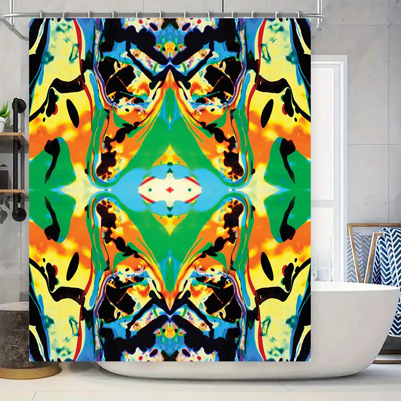 

Creative Abstract Shower Curtain Blue Green Yellow Orange Red Black White Modern Bathroom Decor Home Art Print Waterproof Fabric W60H190(CM)-1 Pcs