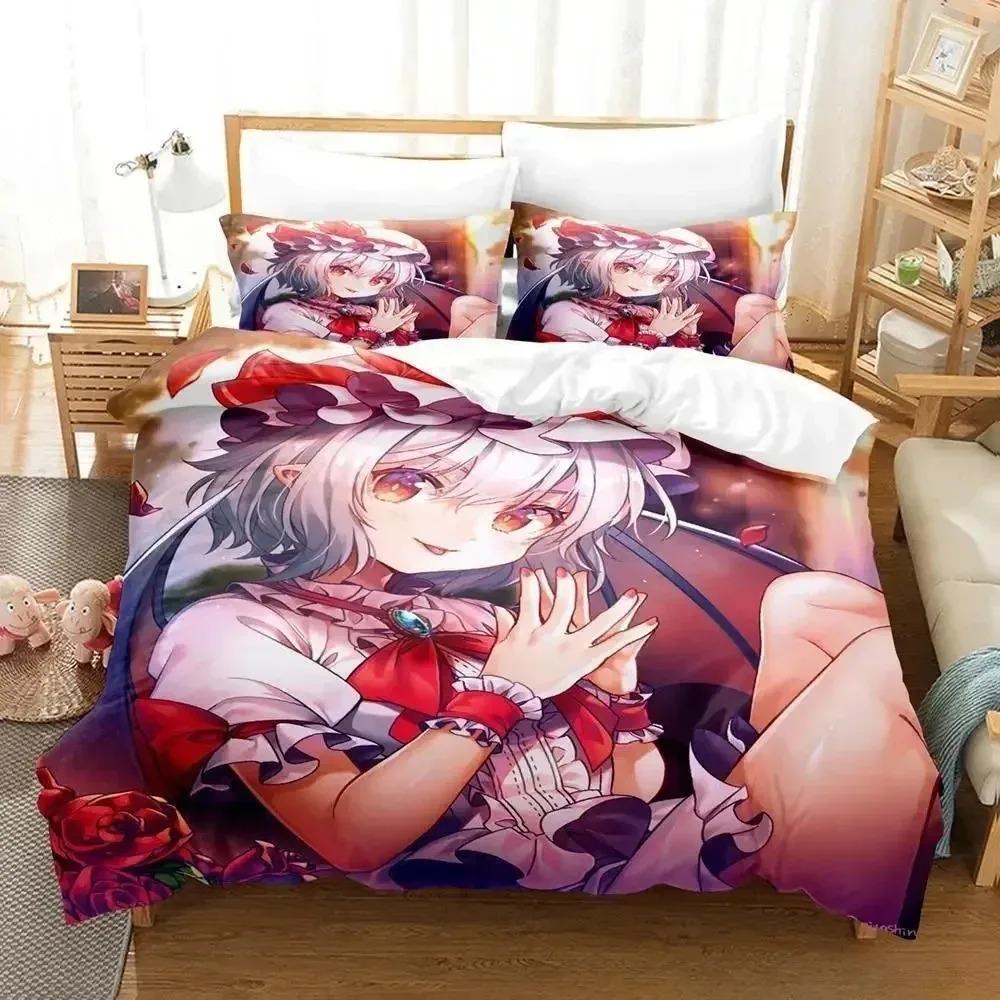 Juego de Cama 3D Touhou Project Remilia Scarlet Caja Anime Personas Adultas Habitación de Niños con Tejido Suave Funda Nórdica Juegos 3D Kawai Niñas Jóvenes