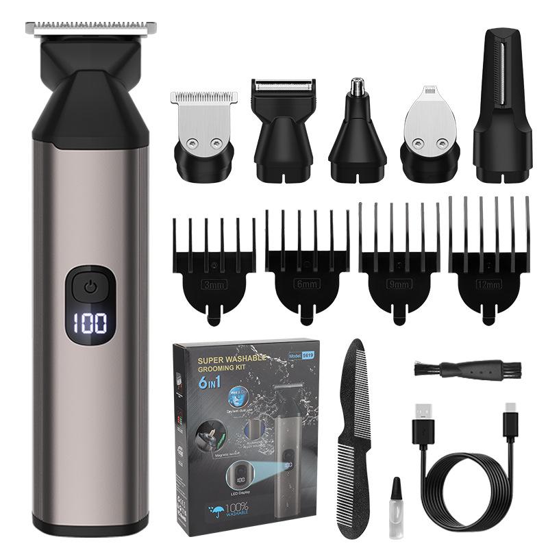 New multifunctional new product magnetic suction head hair changing hair clipper 6 in 1 multifunctional electric clipper shaver nose hair set