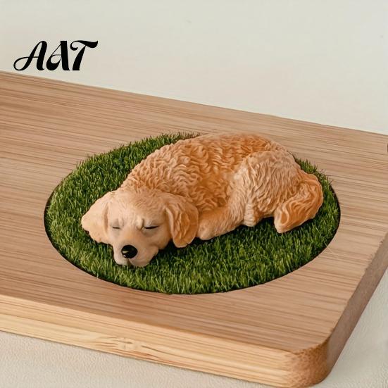 Small Dog Statue for Car Dashboard 2Pcs Sleeping Resin Figurine, Cute Puppy Decor Durable Ornament Women, Mini Calming Desk, Gift Lovers Center
