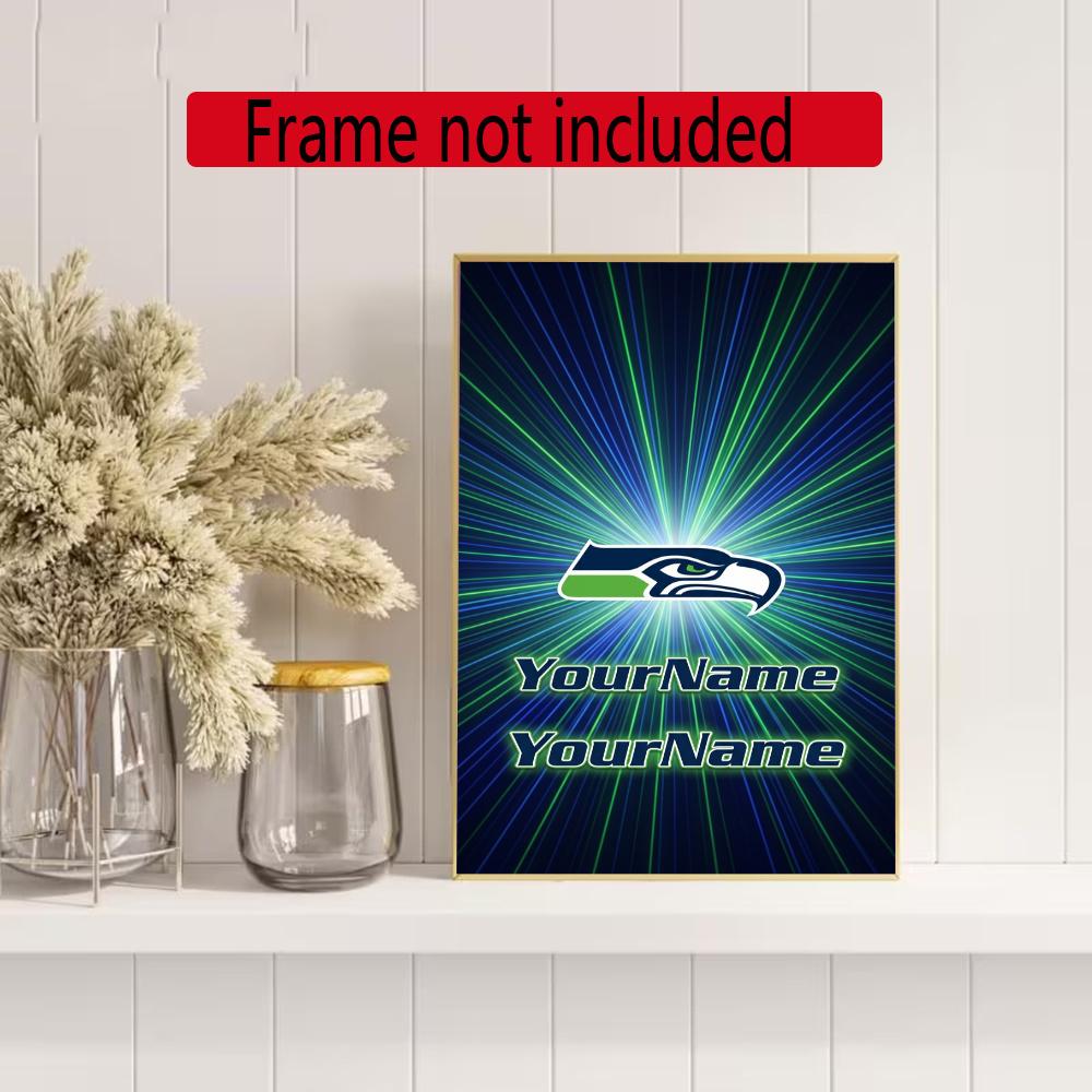 Seattle Seahawks Personalized Text Diamond Painting Round Diamond Mosaic Rhinestones Diamond Embroidery Craft Kit Wall Decor Without Frame