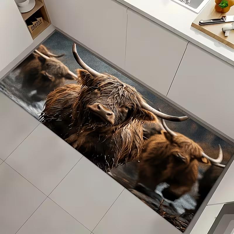 Highland Cow Pattern Floor Mat Non Slip Waterproof Washable Rug for Kitchen Living Room Laundry Room Entryway Home Decor