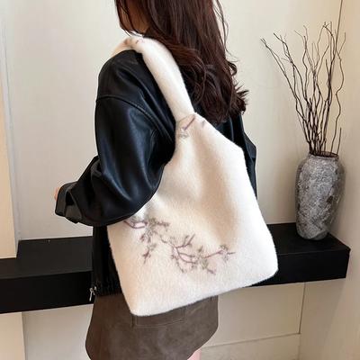 Lightweight Mink Fur Embroidered Shoulder Bag  High Capacity  Versatile Unique Shoulder Bag  New Chinese Style