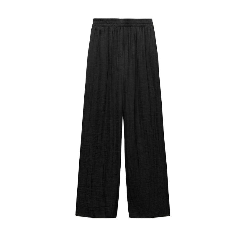 

Spring Xintongqin Plaid Easiest for Match High Waist Wide Leg Pants Stretch Waist Silk Satin Textured Pants 9929049 Black M