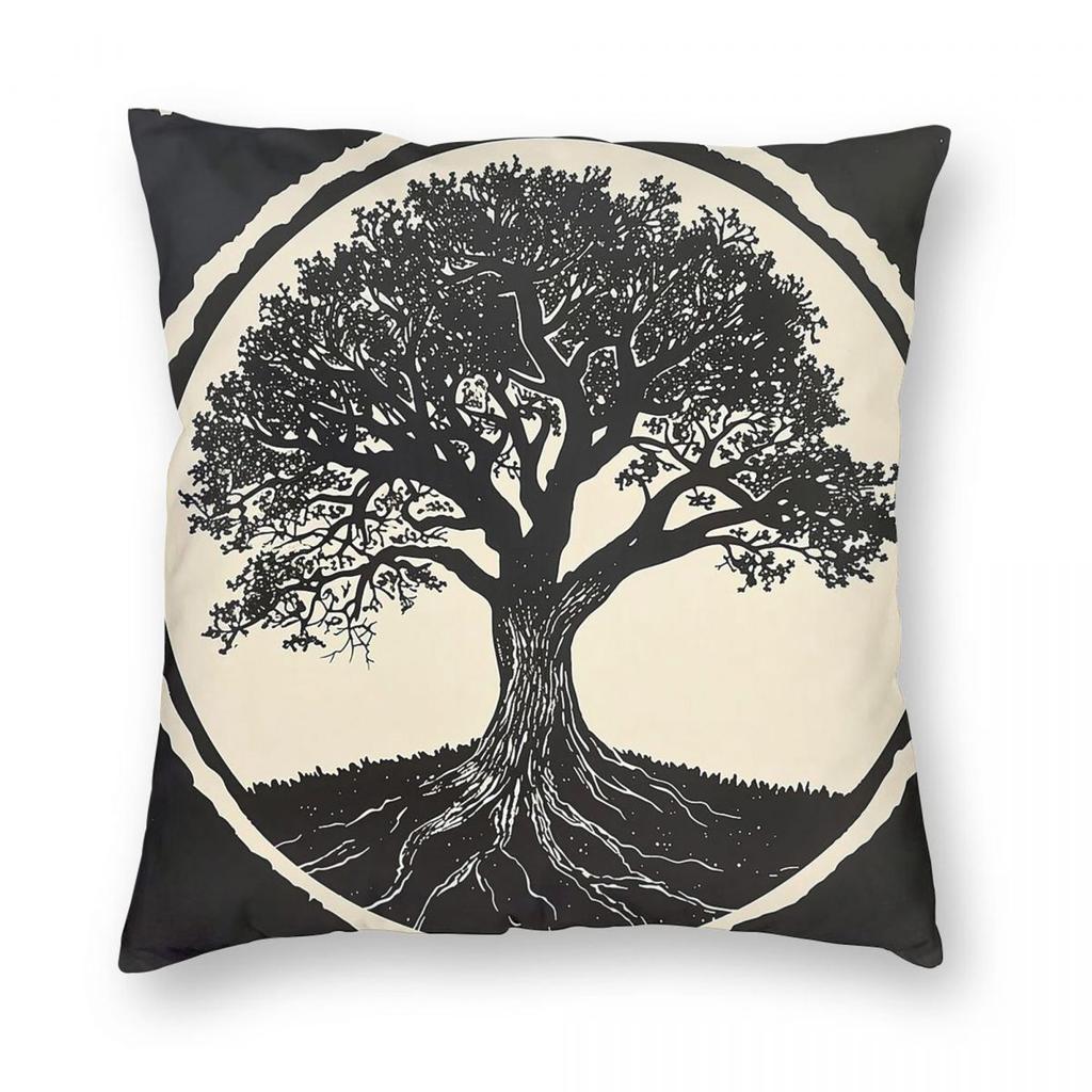 Black White Tree Of Life Square Pillowcase Polyester Linen Velvet Pattern Zip Decor Pillow Case Sofa Seater Cushion Case