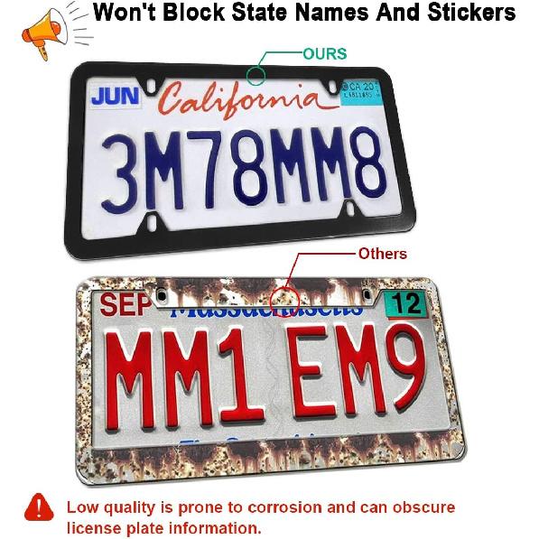 AICEL 2 Pcs Stainless Steel License Plate Frames, 4 Holes Car Licenses Plate Covers Holders, Heavy Duty Rustproof Front Rear Auto Tag Cover,