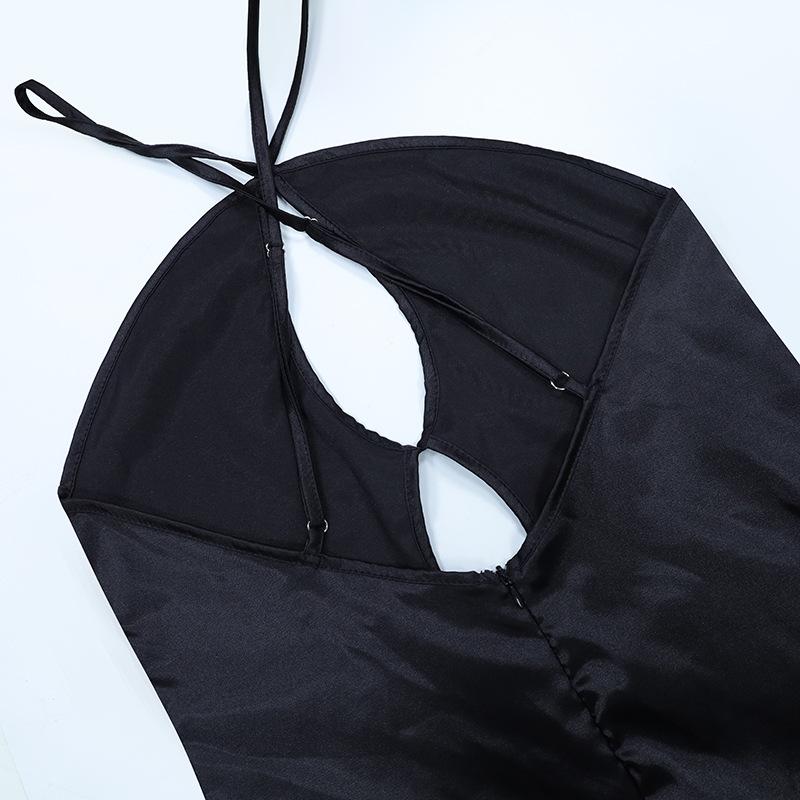 Kobiety Satin Sexy Backless Cut Out Slip Party Night Club Stroje urodzinowe Maxi Dress