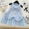 Summer Girls Cotton Mesh Splice Princess Dress Kids Party Gown