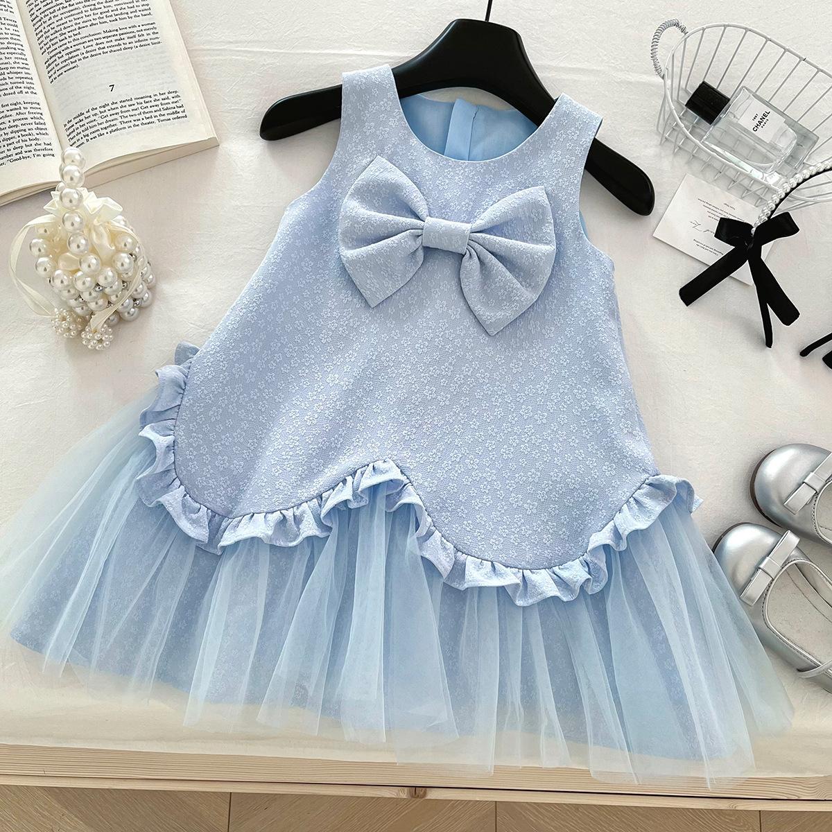Summer Girls Cotton Mesh Splice Princess Dress Kids Party Gown 90cm